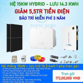 Hệ Thống 15kW - Lưu Trữ 14.3kwh 1 pha trọn gói  
