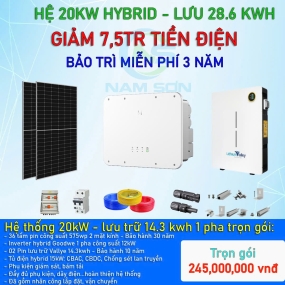 Hệ Thống 20kW - Lưu Trữ 14.3kwh 1 pha trọn gói  